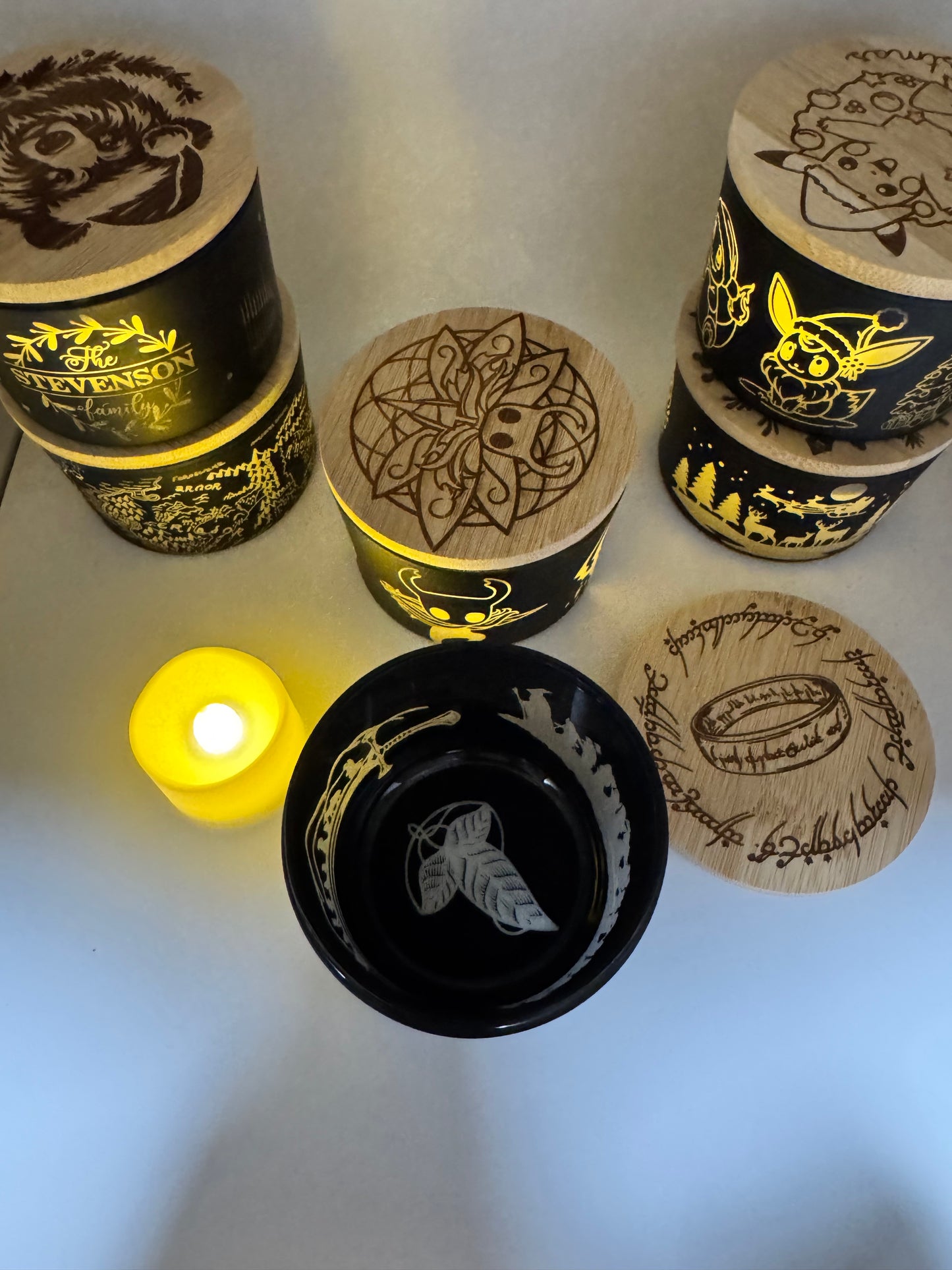 Custom etched tea light holder