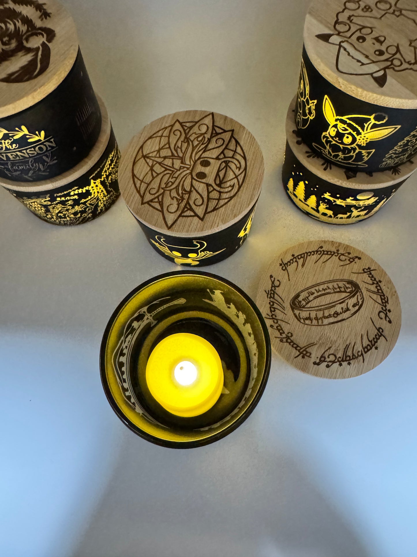 Custom etched tea light holder